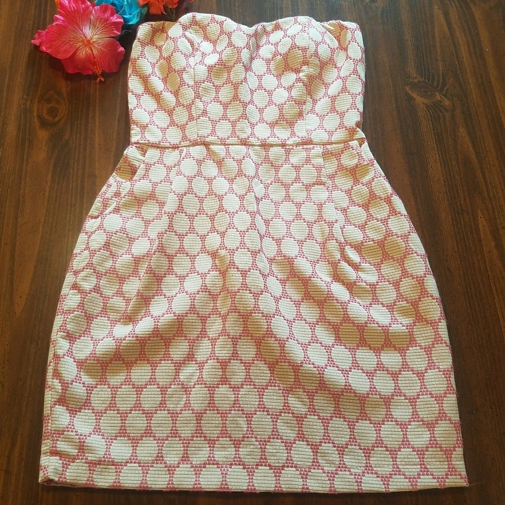 Hollister Pink and White Strapless Dress